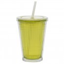 Trinkbecher 450 ml, lemon mit Deckel und Strohhalm