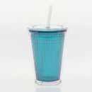 Trinkbecher 450 ml, türkis mit Deckel und Strohhalm